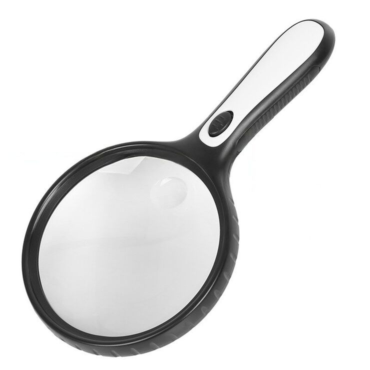 Magnifier with universal backlight, magnifying glass with handle 4986E-XX, diameter 125 mm, magnification: 5X, 15X