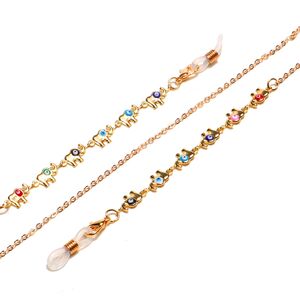 Gold-colored metal non-slip chain, with colorful elephant, for glasses and masks GL1650