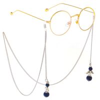 Silver-colored metal non-slip chain, with pendant black natural stone , for glasses and masks GL272