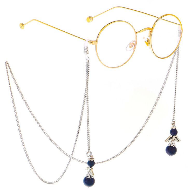 Silver-colored metal non-slip chain, with pendant black natural stone , for glasses and masks GL272