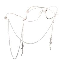 Silver-colored metal non-slip chain, with gecko pendant, for glasses and masks GL589