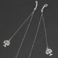 Silver-colored metal non-slip chain, with tree of life and rhinestone, for glasses and masks GL233