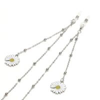 Silver-colored metal non-slip chain, with daisy and beads, for glasses and masks GL1041