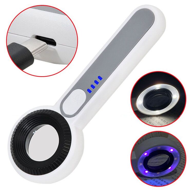 Лупа с универсальной подсветкой, увеличительное стекло с ручкой 3008C-XX, диаметр 30 мм, увеличение: 60X