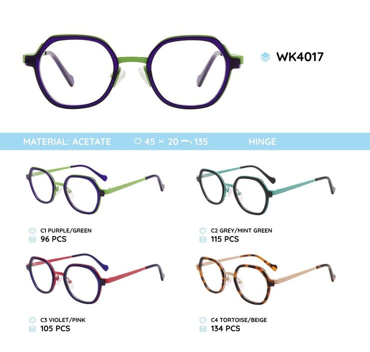 Acetate plastic frames for kids, with spring hinges WK4017