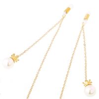 Gold-colored metal non-slip chain, with pendant crown and pearl, for glasses and masks GL244