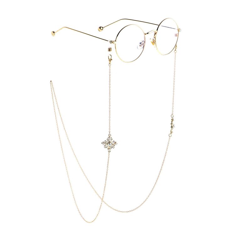 Gold-colored metal non-slip chain, with pendant cross with pearl, for glasses and masks GL823