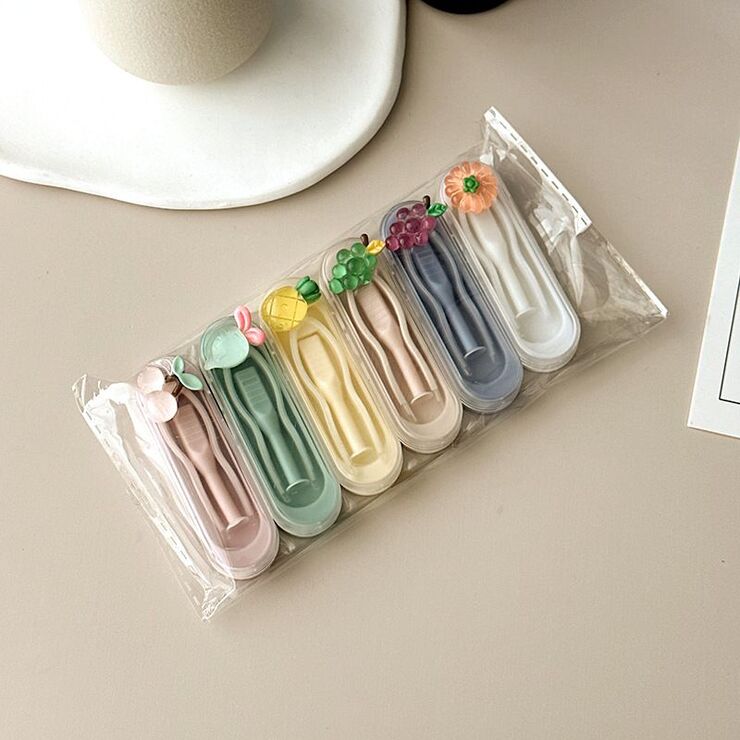 Комплект из 6 штук мини-наборов для мягких контактных линз - пинцет + присоска WL455六个装镊子, цветы и фрукты