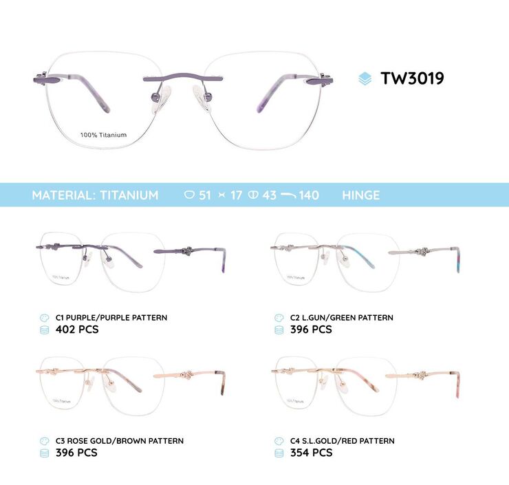 Titanium metal rimless frame TW3019