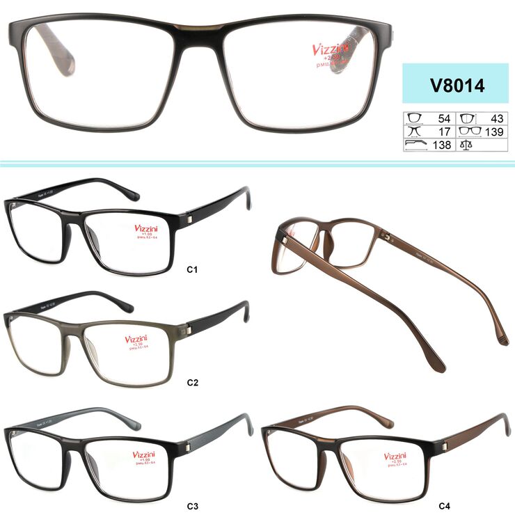 Ready-made plastic frame glasses with spring hinges Vizzini V8014G, diopters from +0.75 to +4.00 (step 0.25)