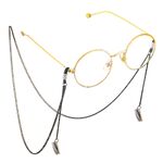 Black-colored metal non-slip chain, with pendant black lips, for glasses and masks GL595