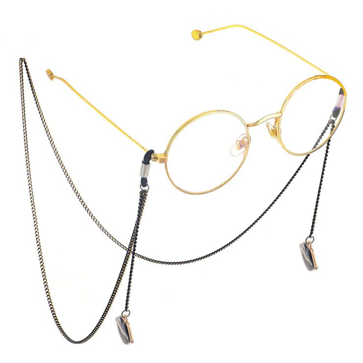 Black-colored metal non-slip chain, with pendant black lips, for glasses and masks GL595