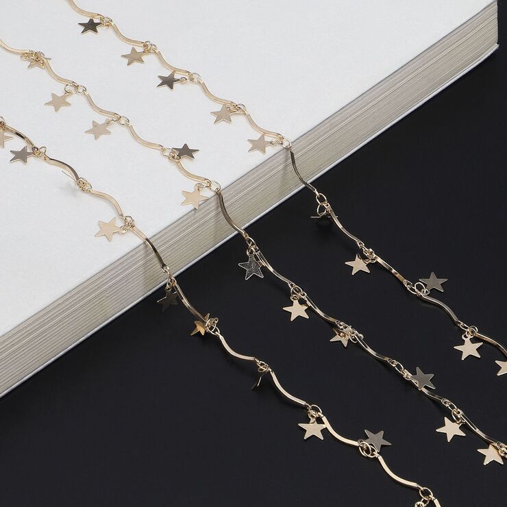 Gold-colored metal non-slip chain, with copper stars, for glasses and masks GL521