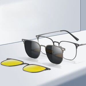 Metal Blue Ray Cut protection frame + 2 magnet sunshade clip-ons 7031-GT