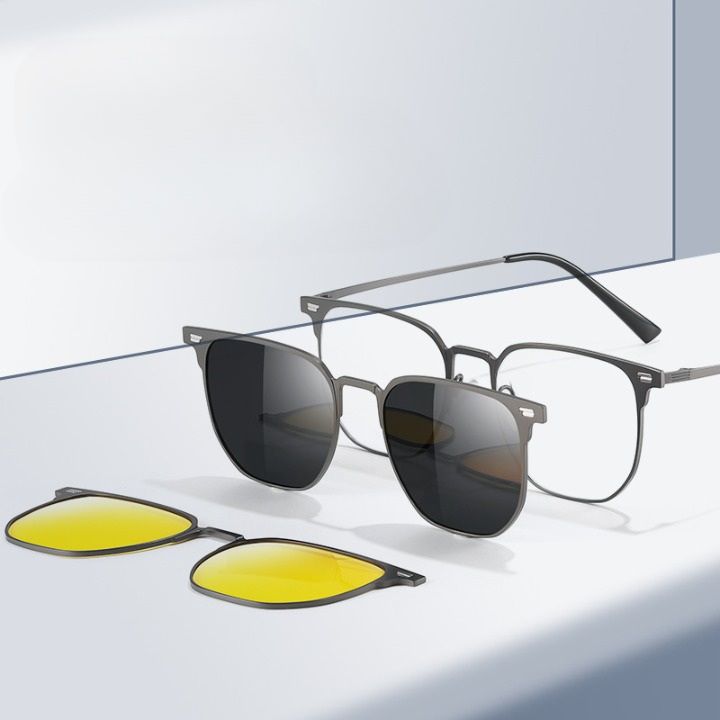 Оправа металлическая с защитой от синего света + 2 магнитные солнцезащитные насадки (клипон) 7031-GT