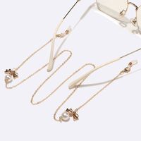 Металлическая нескользящая цепочка золотого цвета, с бантиком и жемчугом, для очков и масок GL1547