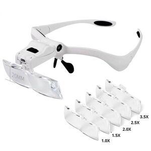 Magnifier-glasses with backlight for small parts working with replaceable attachments 9892BP, magnification: 1X, 1.5X, 2X, 2.5X, 3.5X