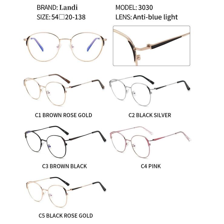 Очки защитные металлические с защитой от синего света Landi LD3030