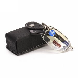 Folding nylor metal reading glasses 8851 with Blue ray cut protection with case, diopters from +1.00 to +4.00, RMC=62-64