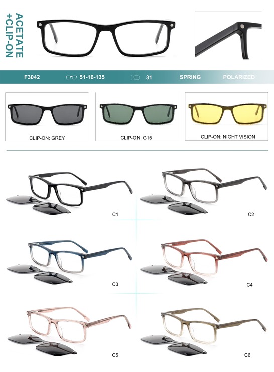 Plastic acetate frame with spring hinges + polarized clip-on Big City F3042S