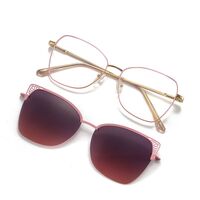 Metal Blue Ray Cut protection women's frame with spring hinges + magnet sunshade clip-on 7014-GT