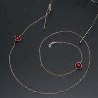 Gold-colored metal non-slip chain, with red frosted beads, for glasses and masks GL627