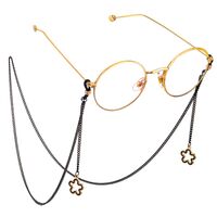 Black-colored metal non-slip chain, with pendant black flower, for glasses and masks GL591