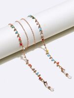 Gold-colored metal non-slip chain, with colored beads, for glasses and masks GL664