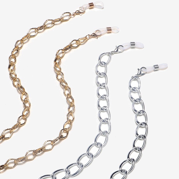 Металлическая нескользящая цепочка, набор из 2-х толстых золотого и серебряного цвета, для очков и масок GM013