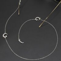 Silver-colored metal non-slip chain with rhinestones, star and moon, for glasses and masks GL227