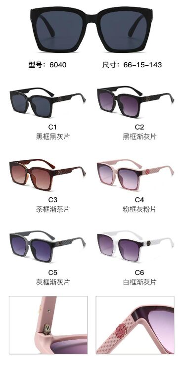PC plastic sunglasses with metal hinge 6040W
