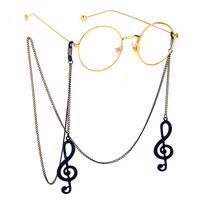 Black-colored metal non-slip chain, with pedant large musical note, for glasses and masks GL496