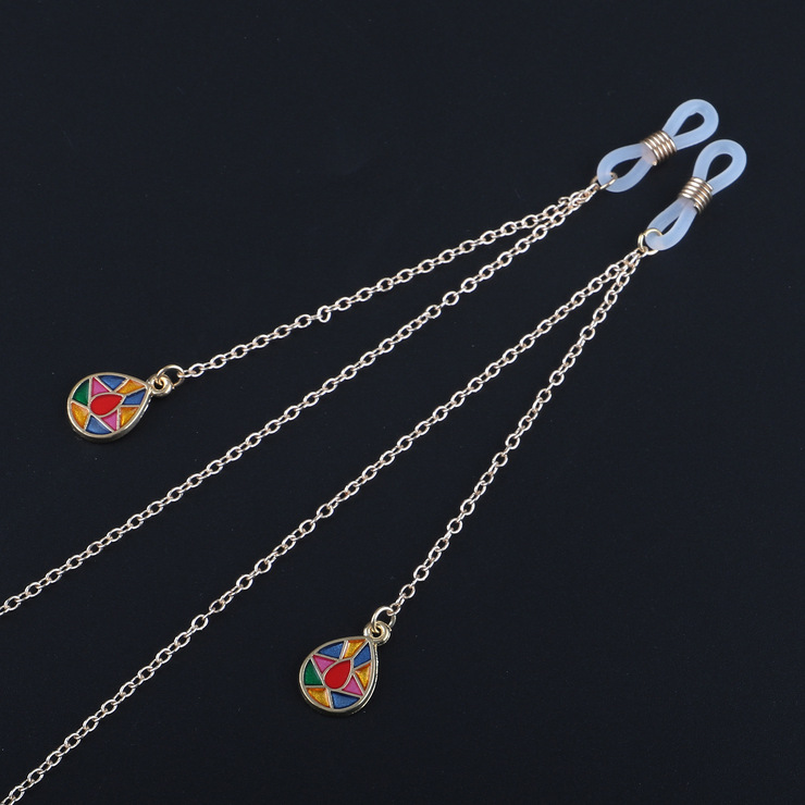 Gold-colored metal non-slip chain, with pendant spliced water drop, for glasses and masks GL758