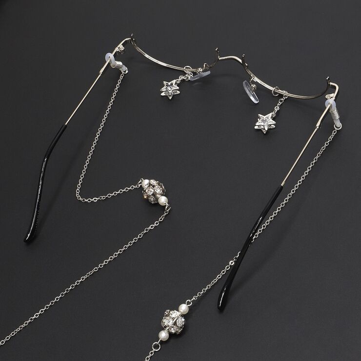 Metal non-slip chain, with rhinestone ball and star, for glasses and masks GL266