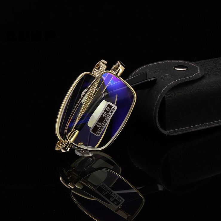 Folding metal reading glasses 福佬8808防蓝光 with Blue ray cut protection with case, diopters from +1.00 to +4.00, RMC=62-64