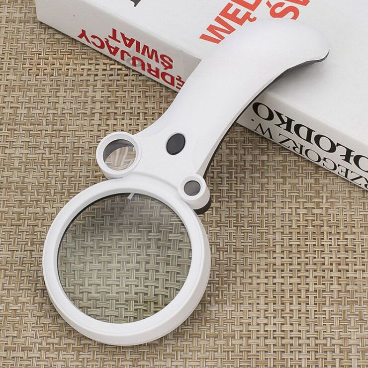 Лупа с универсальной подсветкой, увеличительное стекло с ручкой 600600BH-XX, диаметр 75 мм, увеличение: 2,5X, 25X, 55X