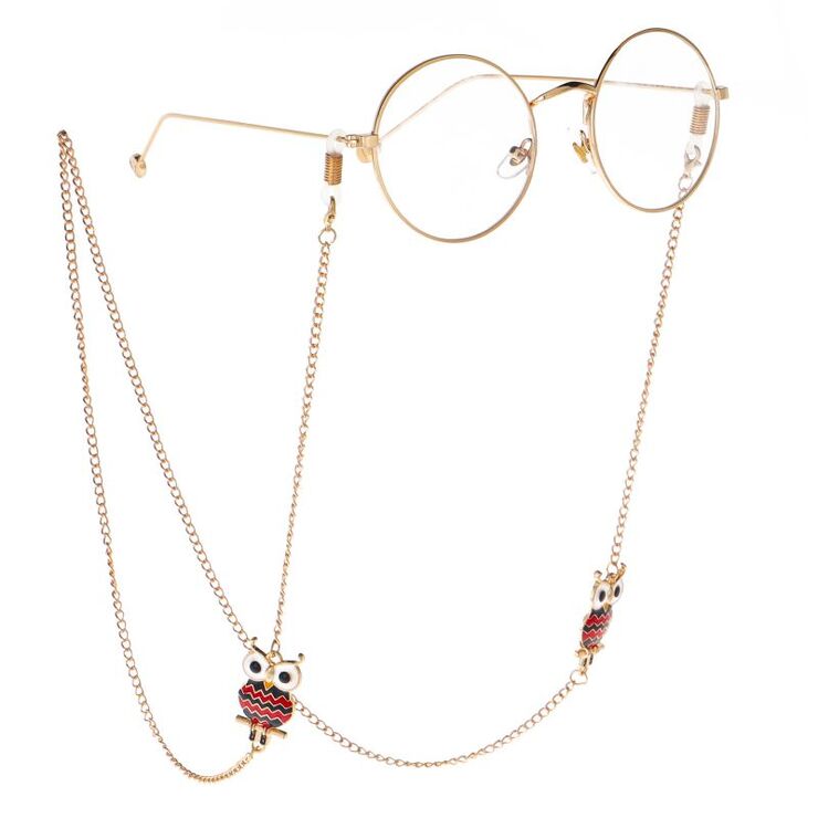 Gold-colored metal non-slip chain, with owl, for glasses and masks GL039