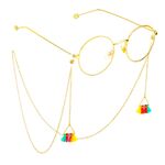 Gold-colored metal non-slip chain, with pendant triangle with colorful tassel, for glasses and masks GL712