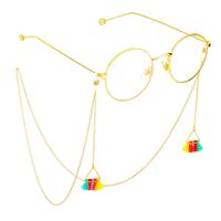 Gold-colored metal non-slip chain, with pendant triangle with colorful tassel, for glasses and masks GL712