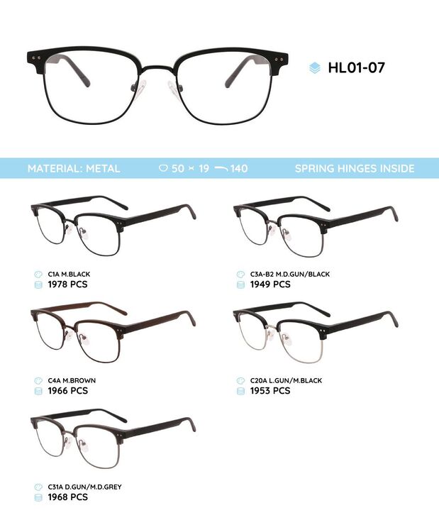 Металлическая оправа с дужками из материала TR-90 со встроенным флексом HL01-07