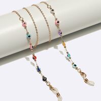 Металлическая нескользящая цепочка золотого цвета, со стеклянымиыми цветными бусинами , для очков и масок GL1703