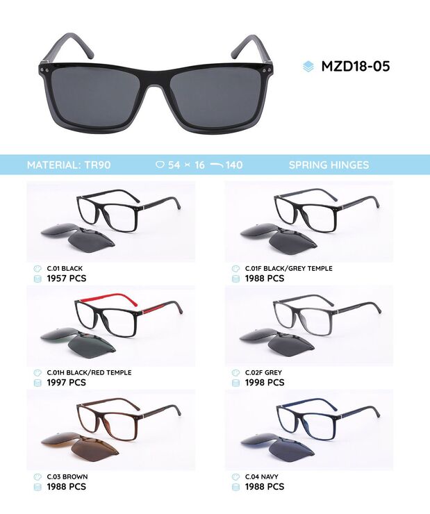 TR90 plastic frames with a sun protection clip-on MZD18-05