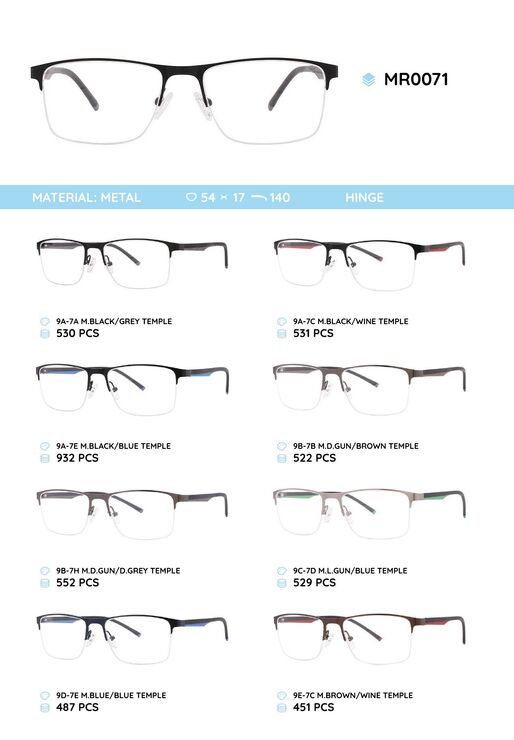 Металлическая оправа с дужками из пластика TR-90 полуободковая MR0071