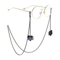 Black-colored metal non-slip chain, with pendant LOVE, for glasses and masks GL791