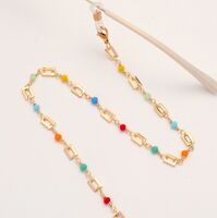 Gold-colored metal non-slip chain, with rectangular and colored crystal, for glasses and masks GL1858