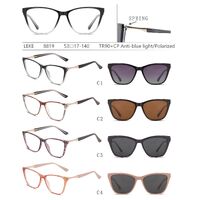 Plastic TR90+CP eyeglasses frame with blue ray cut protection, with spring hinges + sun protection polarized clip-on Leke LK8819