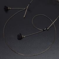 Black-colored metal non-slip chain, with pendant fabric flower, for glasses and masks GL597