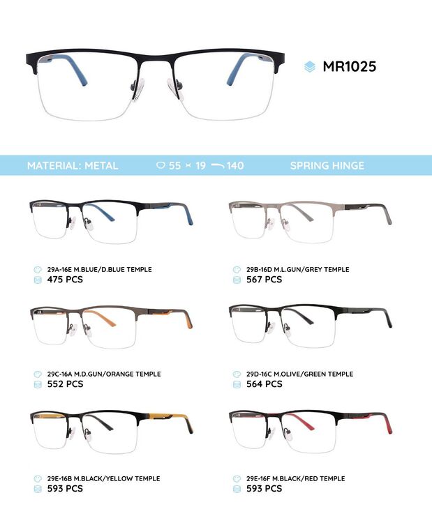 Металлическая оправа с дужками из материала TR-90 со встроенным флексом MR1025