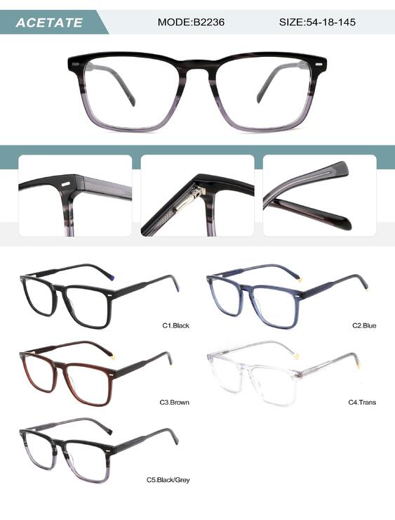 Plastic acetate frame for men with spring hinges B2236-DA