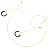 Gold-colored metal non-slip chain, with wood black round pendant, for glasses and masks GL308